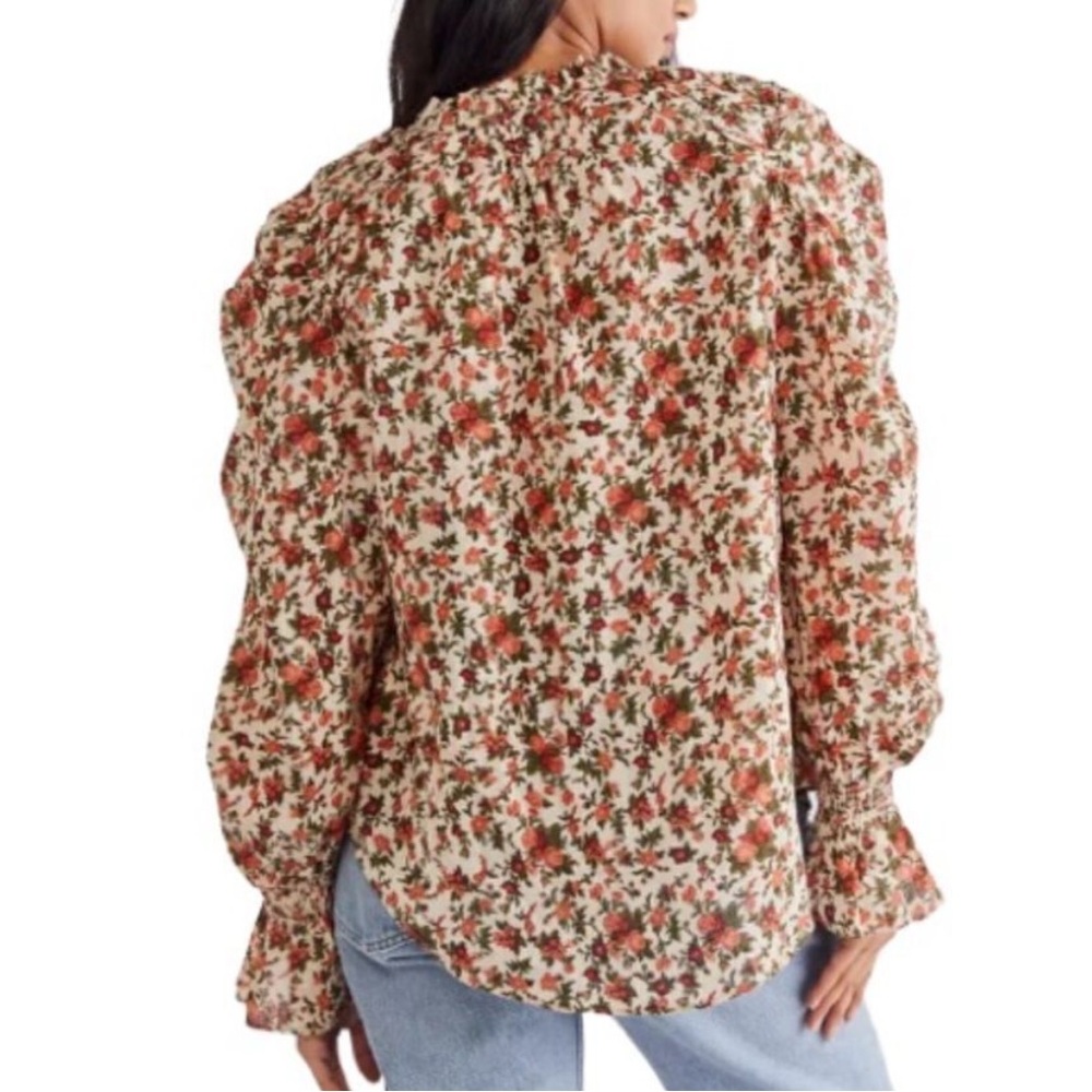 Free People Meant To Be Puff Sleeve Ruffle Blouse Top Vintage Floral Cotton Boho - Picture 11 of 16